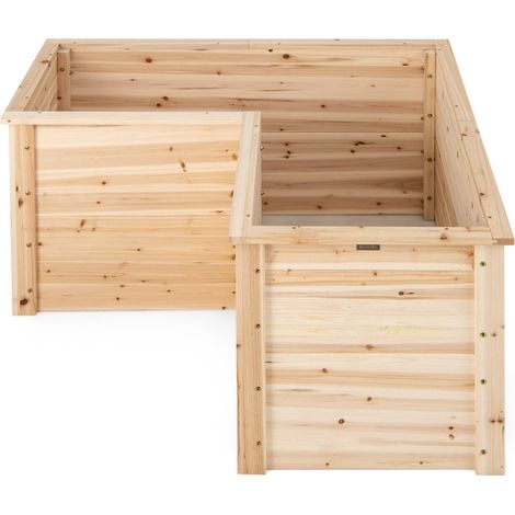 Fioriere Letto rialzato in legno da giardino con base aperta, Vaso rialzato a forma di L da giardino 120x120x63cm Naturale (1/4)