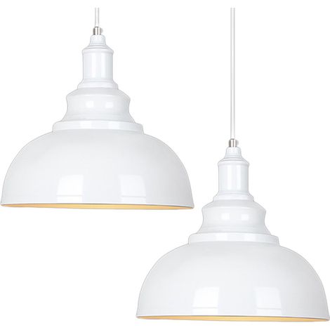 2 Pack Pendant Light Industrial Ceiling Lighting Metal Lamp Shade for Farmhouse Restaurant Kitchen Chandelier E27 White