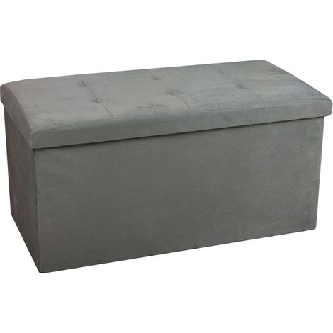 Coffre de Rangement Pouf Pliable VELOURS 76cm - gris