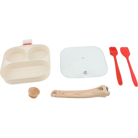 Poêle 3 en 1 Anti Adhésive Tasses Œuf Omelette – Aluminium Petit Déjeuner Crêpe Cuisson, Blanc Avec Couvercle (1/4)