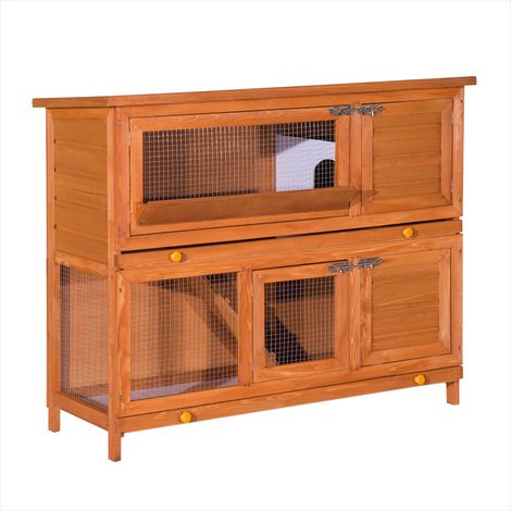 Clapier bois 2 étages avec râtelier à foin et toit ouvrant 120 x (1/5)