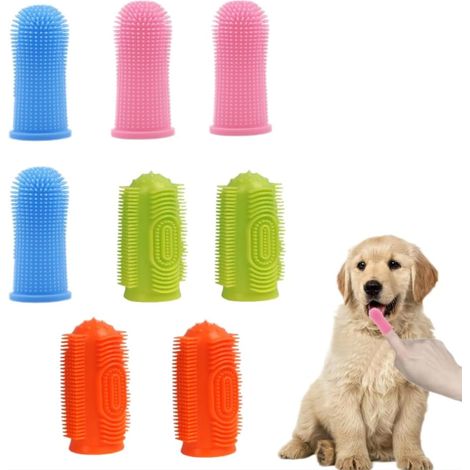 8 pièces brosses à dents pour chiens, brosse à dents pour chats à 360º, ensemble de brosses à dents en silicone pour le nettoyage des dents adapté pour chiens chiots chats et petits animaux (1/5)