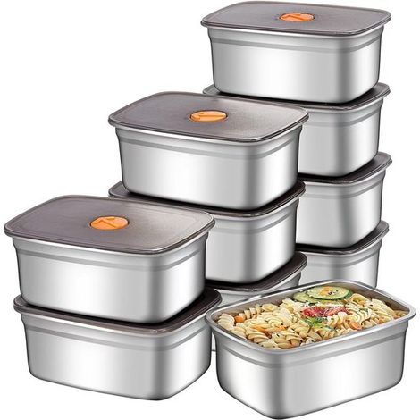 Set de 10 boîtes de conservation – 1500 ml – Acier inoxydable – Hermétiques – Congélateur et placard (1/5)