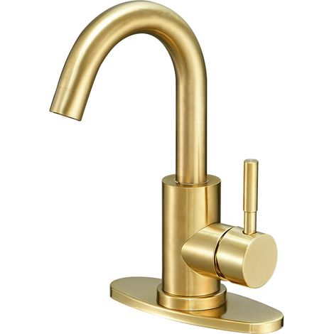Mitigeur de lavabo doré Sans plaque de base, tuyau d'entrée d'eau (1/5)