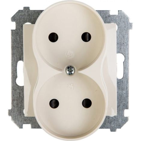 Prise double Simon 54 b/u 16A IP20 avec obturateur de rail crème DG2MZ.01/41