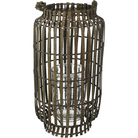 King Home LANTERNA BAMBOO GREY C/BICCHIERE 20x54h cm (1/4)