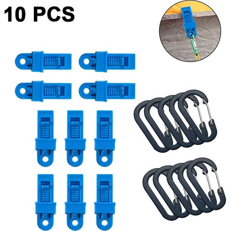 Juego de 10 pinzas de plástico Pinzas para tienda de campaña Pinzas para lona de camping Pinzas para guantes Pinzas impermeables Azul (1/4)