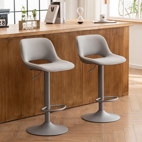 Barhocker 2er Set höhenverstellbar, drehbar, mit Rückenlehne, grau (1/5)