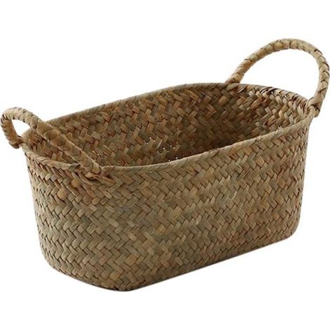 Panier Tissé À La Main - Rotin Naturel - Pour Rangement Fruits Jouets Papeterie - 24 x 15 x 9 cm - 1 Pièce (1/5)