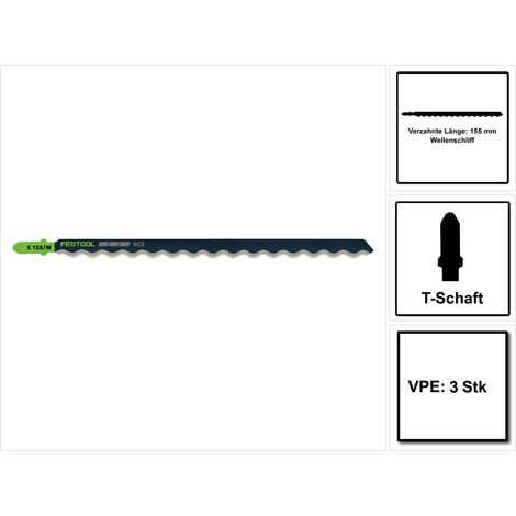 Festool Stichsägeblätter S 155/W/3 HSC Werkzeugstahl Länge 155 mm 3 Stück 204345 (1/5)