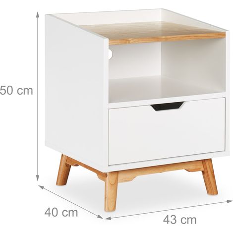 Mesita de noche escandinava con cajón 50 x 40 x 45 cm estable y robusta ambiente acogedor de MDF blanco 130004182 (1/3)