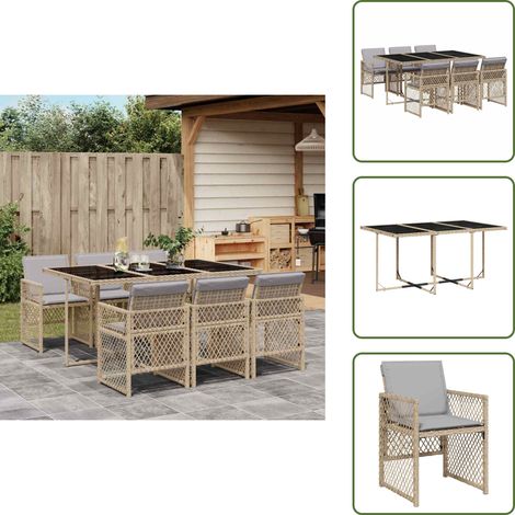 Cojines para sillas - vidaXL Set comedor de jardín 7 pzas con cojines ratán sintético beige - Muebles de exterior