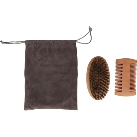 Kit Brosse et Peigne à Barbe Double Face en Bois - Brosse Douce, Coiffage, Modelage, Taille et Entretien de la Barbe pour Homme (1/5)