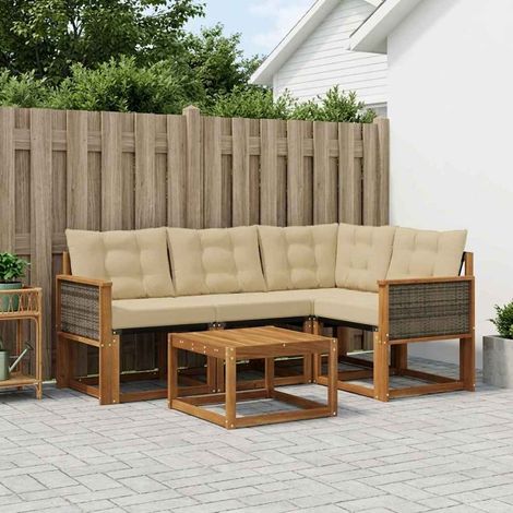 vidaXL Outdoor-Sofagarnitur mit Kissen 5 pcs Natur und Beige (1/5)
