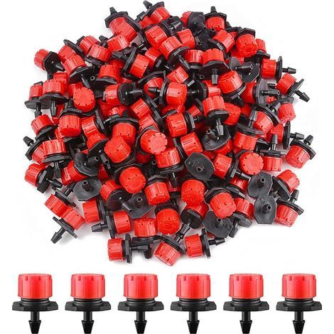 1/4 Zoll: Verstellbare Bewässerungstropfer, 200er-Packung – Verstellbares Mikro-Bewässerungssystem, verstopfungsfreie Tropfer, Gartenbedarf (Rot) (1/5)