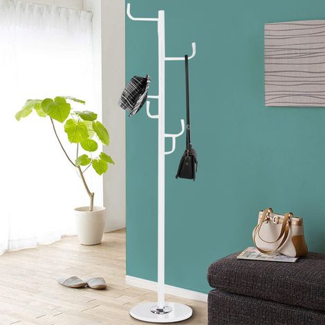 Attaccapanni Appendiabiti a Piantana in Metallo 6 Ganci Colore Bianco 38x38x176 (1/4)