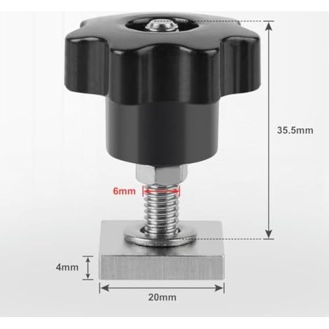 Adaptateur pour rail en T 6 x écrou étoile M6-35 mm en acier inoxydable (1/3)