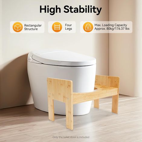 Tabouret WC en bambou - Tabouret de toilettes en bois - Hauteur réglable - 45 cm - Pour adultes et enfants - Pour salle de bain - Pot portable (1/5)