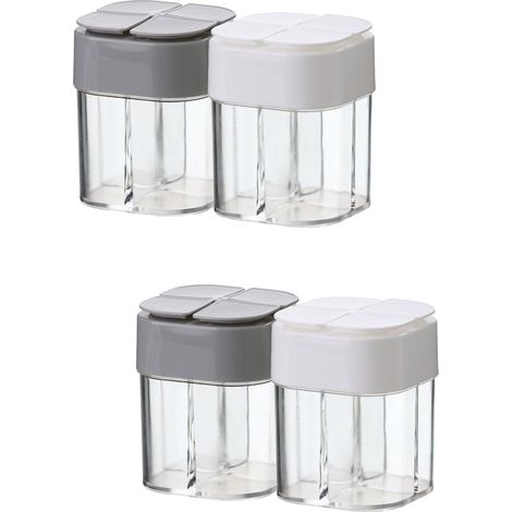 Lot de 4 salières et poivrières pour barbecue, 4 compartiments vides, distributeur de condiments, récipient multifonction en plastique, format voyage