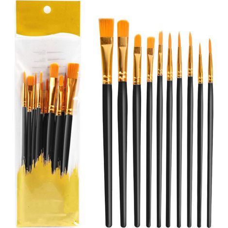 Brushes Peinture - Poils Nylon - 10 Pièces - Pour Acrylique Huile Aquarelle - Modélisme Miniatures Art Corps Visage Ongles - Ensemble Artistique (1/5)
