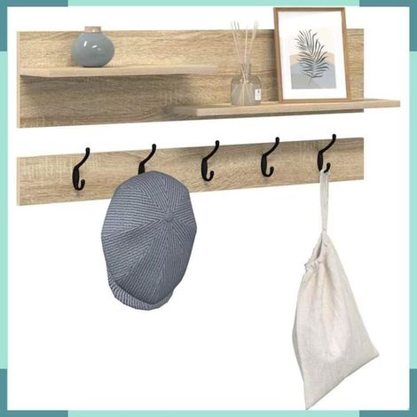 874421 Porte-manteau mural avec étagère Chêne Sonoma 90 x 15 x 36 cm (1/5)