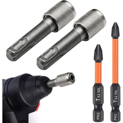 SDS Plus 1/4" Adapter 2 Adapters SDS + 50/70 mm Bit Holder 1 x Phillips Hexagonal Impact Drill Bit (1/5)