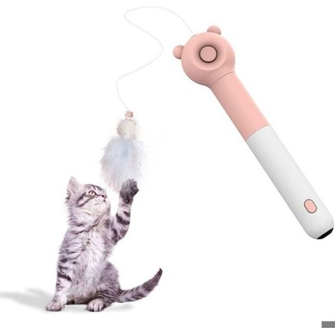 Jouets Interactifs pour Chat avec Pointeur LED, Interactif Jeu Chat Plume Rétractable Baguettes de Teaser Jouets pour l'Entraî (1/5)