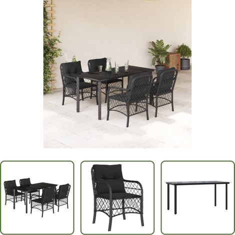 vidaXL Set de muebles jardín 5 pzas con cojines ratán sintético negro (1/5)