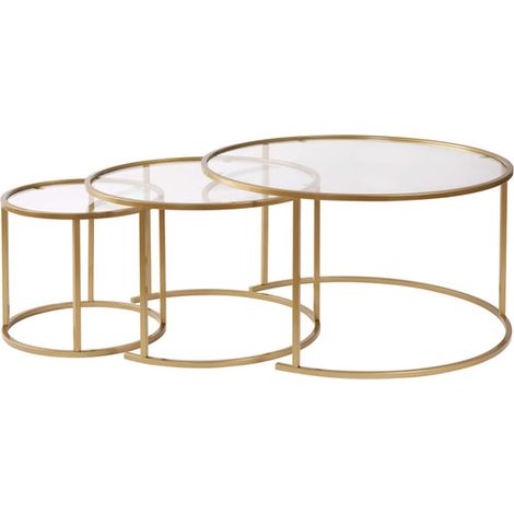 Ensemble de 3 tables gigognes rondes en métal et verre Aurum (1/5)