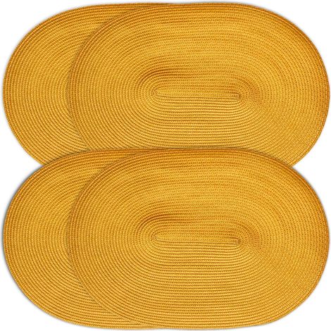 Lot de 4 sets de table ovales tressés en polypropylène (jaune)'4 Jaune'Jaune'-
