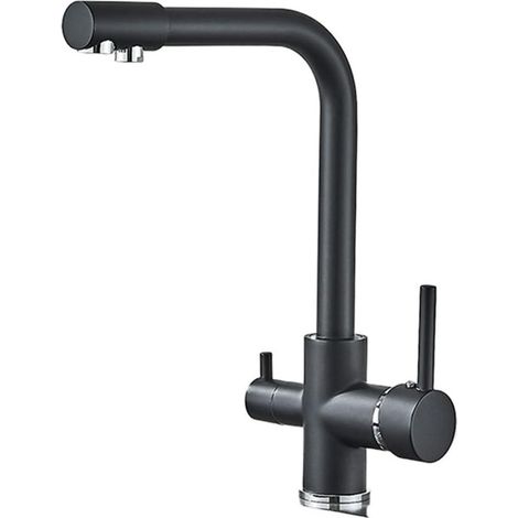 Robinet de cuisine avec filtre à eau SmoothFlow, adapté à la grue de cuisine, installation sur comptoir, robinet mélangeur chaud et froid, noir (1/4)