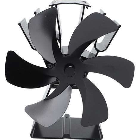 6-flügeliger Ofenventilator aus Aluminiumlegierung, manuell steuerbar, für Holzöfen und Pelletöfen, schwarz