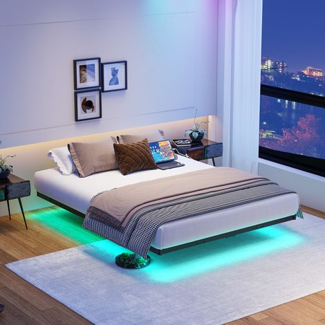 letto 120x200 con LED e stazione ricarica nero HAVRYA (1/5)