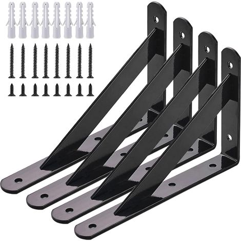 Equerres Etageres Murale, 6 Packs Supports querre D'onagre Fixation, 15 9.5 CM Cadre Flottant de Supports Triangulaires de 90 Degrs en Mtal Charge Lourde, Noir (1/5)