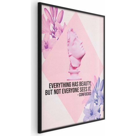Poster – Konfuzius über Schönheit – rosa Büste mit Blumen und einem Zitat (1/4)