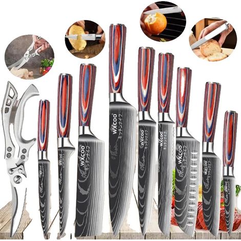 Juego de cuchillos de chef, cuchillos multiusos profesionales, accesorios de cocina versátiles, 10 piezas (1/2)