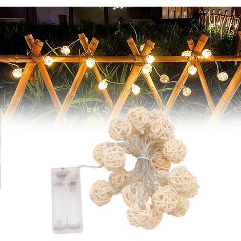 Guirlandes lumineuses LED à piles, boules décoratives en rotin pour chambres d'étudiants, fêtes d'anniversaire et autres occasions spéciales. (1/5)