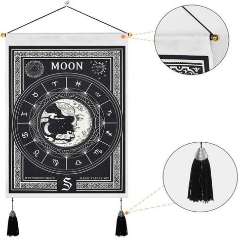 Lot de 2 petites tapisseries murales Tarot Soleil et Lune pour une décoration intérieure esthétique, mystérieuse et abstraite de (1/5)