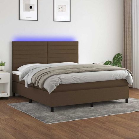 Cama box spring colchón luces LED tela marrón oscuro 160x200cm (1/5)