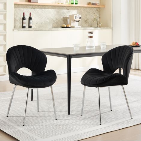 Sedia da sala da pranzo in tessuto effetto velluto nero, schienale curvo, set di 2 HAVRYA (1/5)