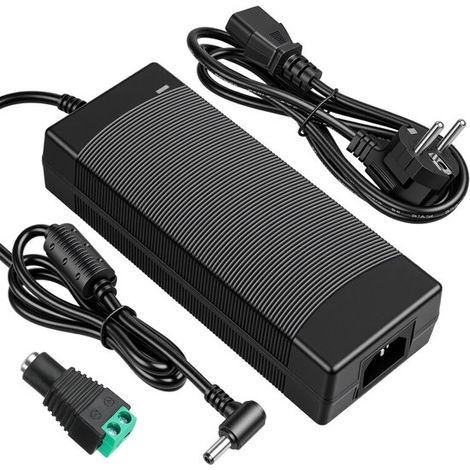 Adattatore di alimentazione 12V 10A 120W, da CA 100-240V a CC 12V universale, connettore 5.5x2.5/2.1mm, per strisce LED, telecamere di sicurezza, display TFT. (1/5)