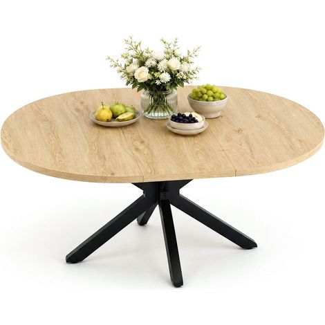 Table extensible pliable 6 places Pieds métalliques, glissière fluide, plateau 110-150 cm, Naturel clair (1/5)