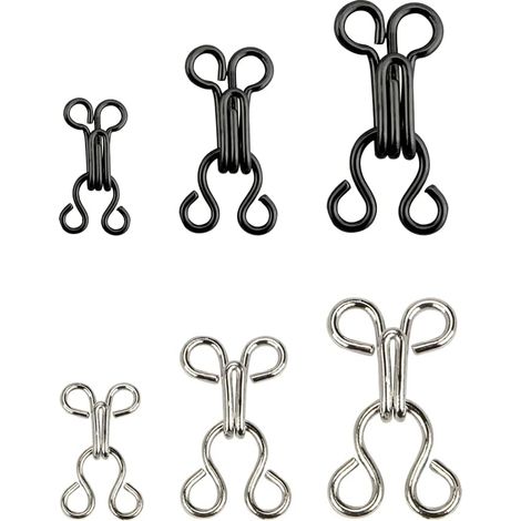 Ganchos y ojales para coser, 12 pares, accesorios de costura DIY, 3 tamaños, para sujetadores, ropa, faldas y pantalones (negro/plateado)