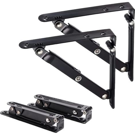 Generic Lot de 2 Equerre Etagere 150mm, Support Pliant Équerre Pliante Mural Pliable Équerre pour Étagère en Angle de 90 Degrés Supports d Étagères Pliants en Métal (6 inch) (1/5)