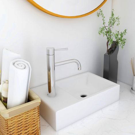 Vidaxl – Vasque à poser SMC blanc 400x220x90 mm – Trou de robinet 3,5 cm – Installation au-dessus du comptoir ou encastrée (1/5)