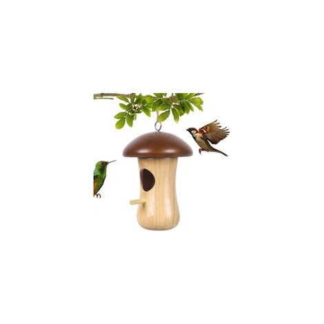 Maison des colibris,Accrochez le nid de maison d'oiseau pour l'extérieur de colibri, Maison en bois en forme de champignon (1/5)