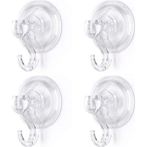 Lot de 4 crochets à ventouse, grands crochets à ventouse transparents réutilisables pour une utilisation robuste pour la cuisine, la salle de bain, les décorations de Noël avec guirlandes, peuve (1/5)