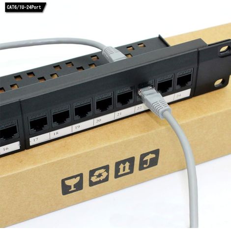 Network Patch Panel, 24 Ports 1U Rack Mountable Cat6 Patch Panel, Rj45 Pro 110 Network Patch Panel Easy to Install, Cable Distinction, No Rust and Durable (Rj45 Right) (1/5)