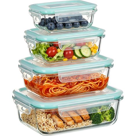 Lot de 8 Boîtes Alimentaires Verre, 4 Récipients et 4 Couvercles
Verre Sain sans BPA, Étanche et Hermétique, Compatible Micro-ondes pour Stockage des Aliments (1/5)