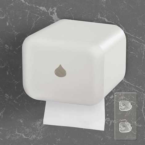Waterproof Toilet Paper Dispenser Self Adhesive Wall Mounted Toilet Paper Holder Without Drilling with Rod for Bathroom (White) (1/5)